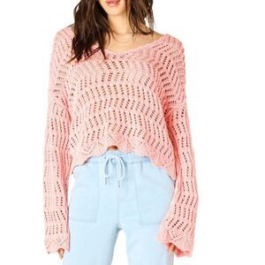 American Eagle Open Knit Pink V-neck Sweater L